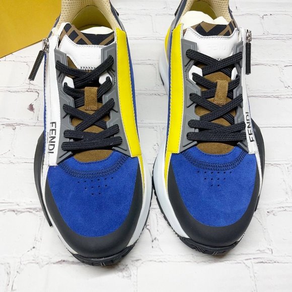 NEW Fendi Flow Multi Color Nylon Low Top Sneakers Men’s 7 Women’s 10 Blue Yellow - Picture 8 of 12